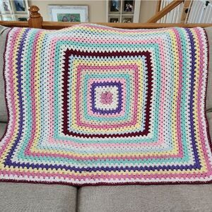 Vintage Granny Square Multi-Color Afghan Blanket